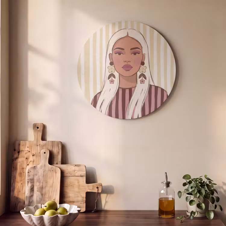 Vrouw - Portret - Illustratie - Modern - Roze Akoestische PET Vilt - Rond klein -sfeer2