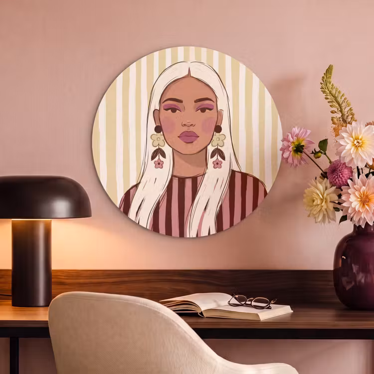 Vrouw - Portret - Illustratie - Modern - Roze Akoestische PET Vilt - Rond klein -sfeer3