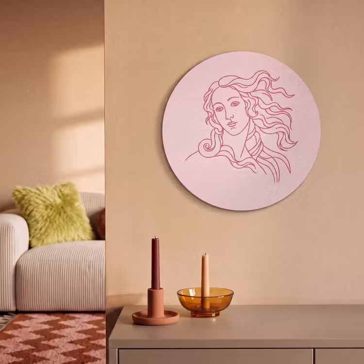 Vrouw - Portret - Klassiek - Line-art - Roze Akoestische PET Vilt - Rond klein -sfeer1