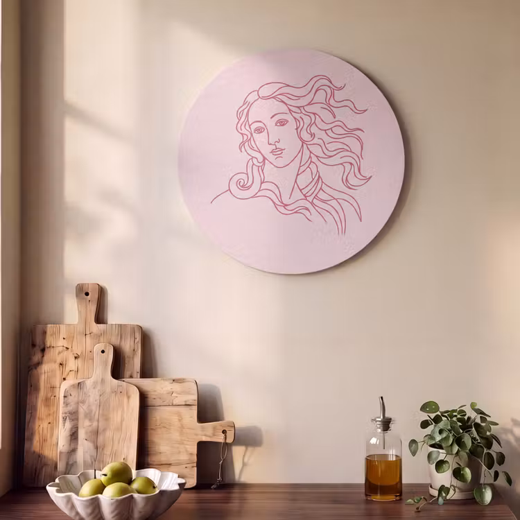 Vrouw - Portret - Klassiek - Line-art - Roze Akoestische PET Vilt - Rond klein -sfeer2
