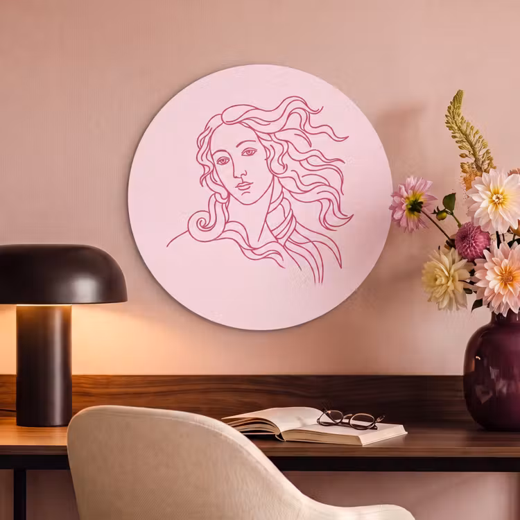 Vrouw - Portret - Klassiek - Line-art - Roze Akoestische PET Vilt - Rond klein -sfeer3