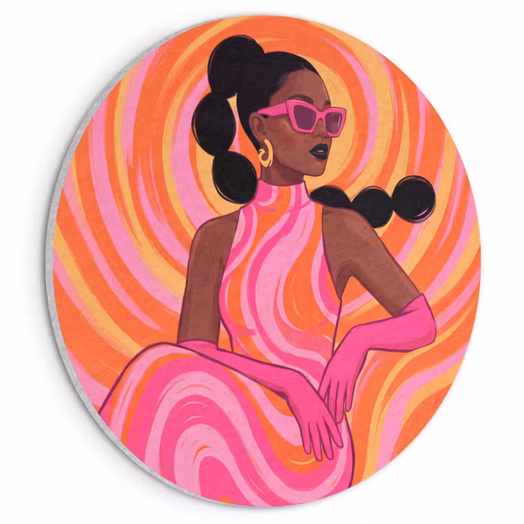 Vrouw - Portret - Kunst - Abstract - Roze Akoestische PET Vilt - Rond klein -3d