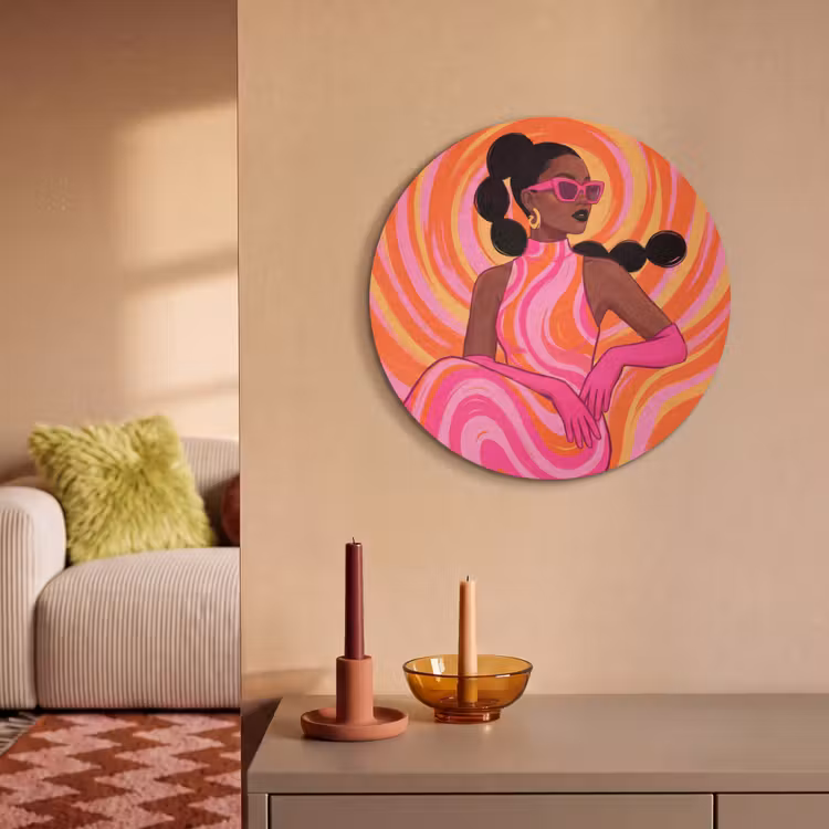 Vrouw - Portret - Kunst - Abstract - Roze Akoestische PET Vilt - Rond klein -sfeer1