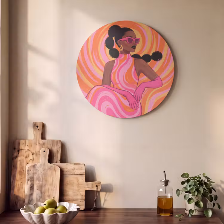 Vrouw - Portret - Kunst - Abstract - Roze Akoestische PET Vilt - Rond klein -sfeer2