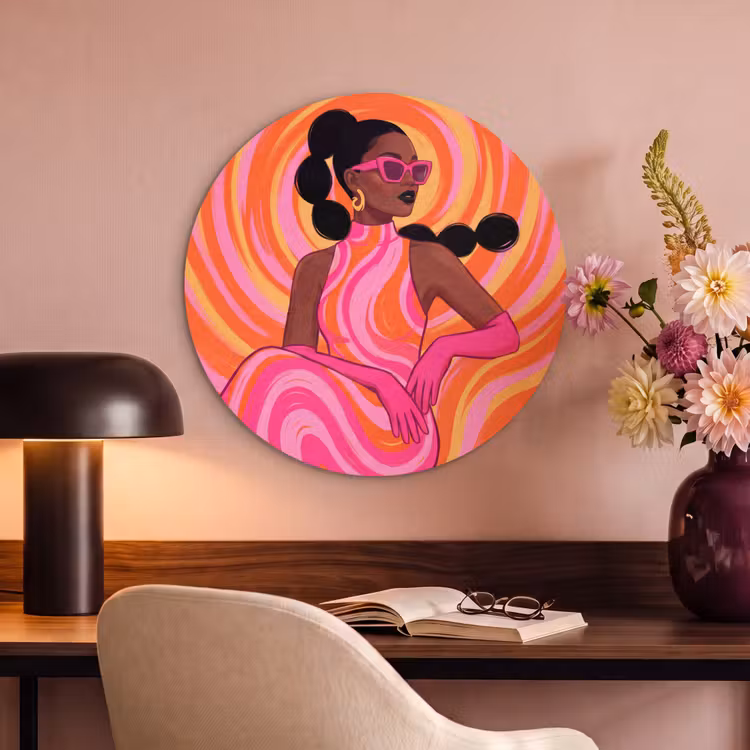 Vrouw - Portret - Kunst - Abstract - Roze Akoestische PET Vilt - Rond klein -sfeer3