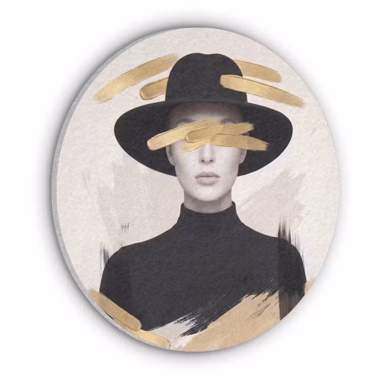 Vrouw - Portret - Modern - Goud - Kunst Akoestische PET Vilt - Rond klein -3d