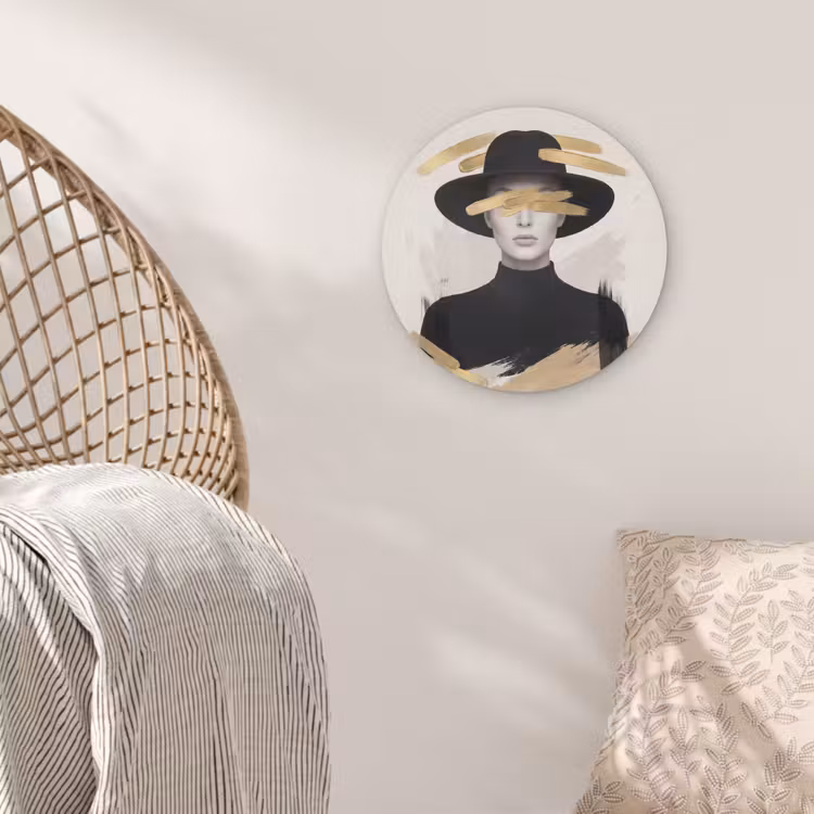 Vrouw - Portret - Modern - Goud - Kunst Akoestische PET Vilt - Rond klein -sfeer4