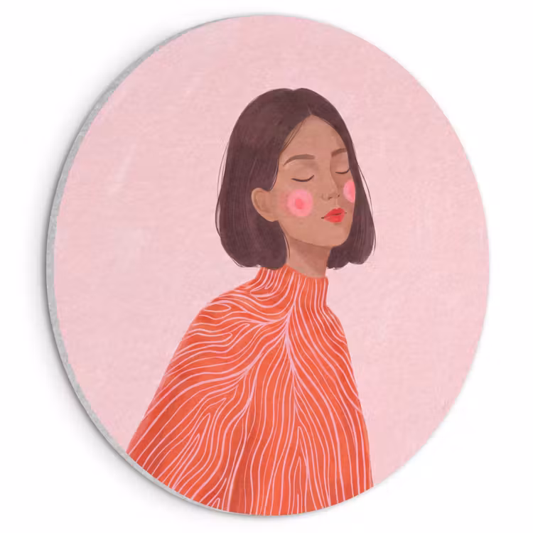 Vrouw - Portret - Modern - Kunst - Roze Akoestische PET Vilt - Rond klein -3d