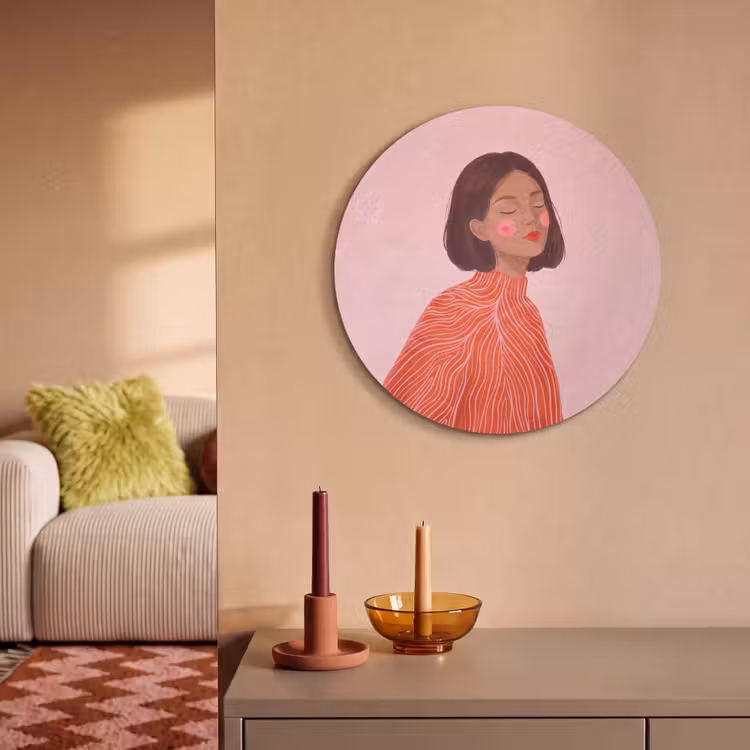 Vrouw - Portret - Modern - Kunst - Roze Akoestische PET Vilt - Rond klein -sfeer1