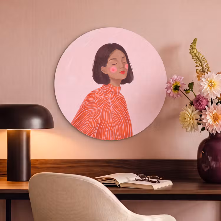 Vrouw - Portret - Modern - Kunst - Roze Akoestische PET Vilt - Rond klein -sfeer3