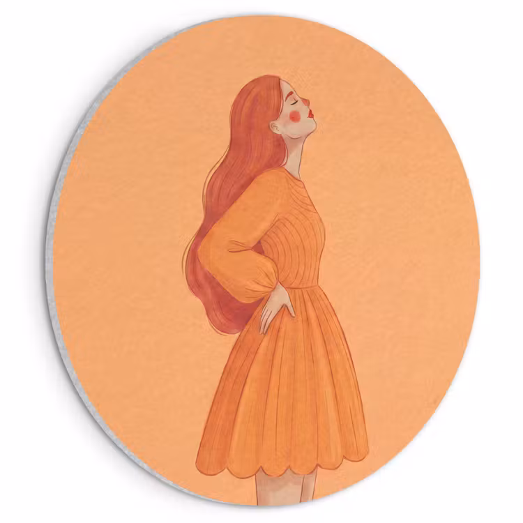 Vrouw - Profiel - Mensen - Modern - Oranje Akoestische PET Vilt - Rond klein -3d