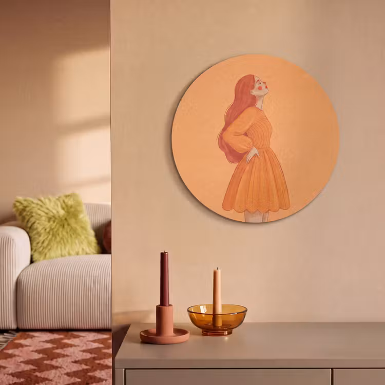 Vrouw - Profiel - Mensen - Modern - Oranje Akoestische PET Vilt - Rond klein -sfeer1