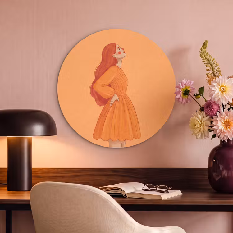 Vrouw - Profiel - Mensen - Modern - Oranje Akoestische PET Vilt - Rond klein -sfeer3