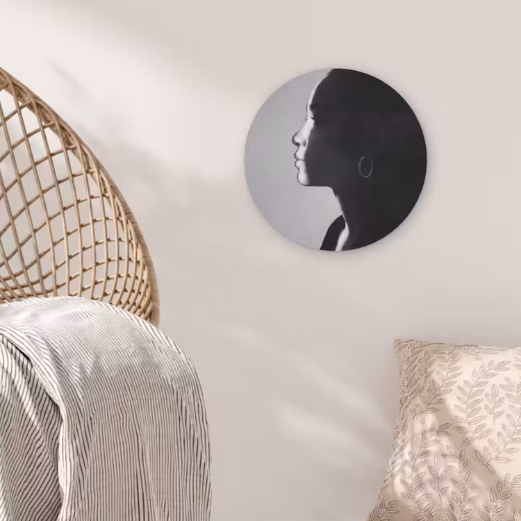 Vrouw - Profiel - Mensen - Zwart-wit Akoestische PET Vilt - Rond klein -sfeer4
