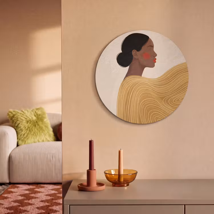 Vrouw - Profiel - Modern - Abstract - Kunst Akoestische PET Vilt - Rond klein -sfeer1