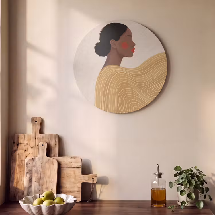 Vrouw - Profiel - Modern - Abstract - Kunst Akoestische PET Vilt - Rond klein -sfeer2