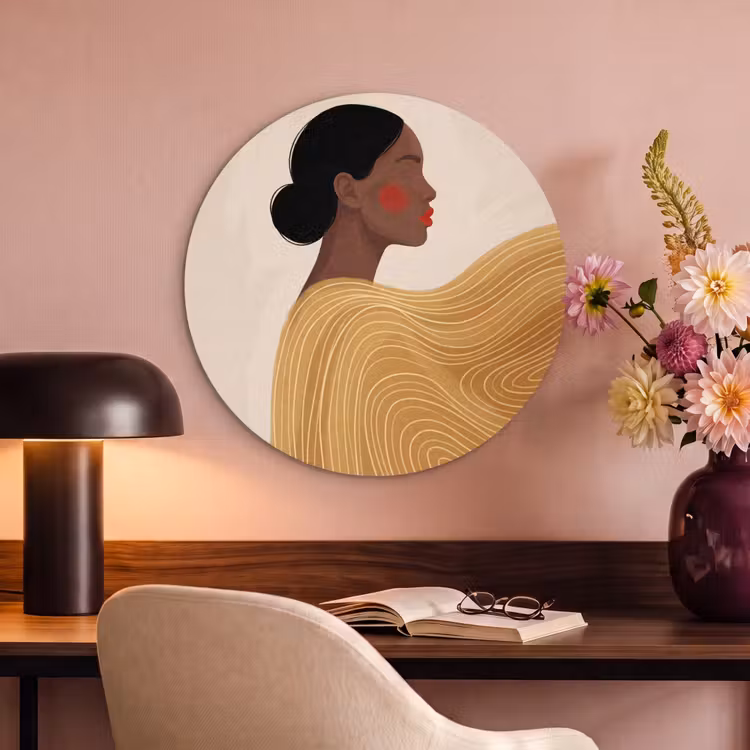 Vrouw - Profiel - Modern - Abstract - Kunst Akoestische PET Vilt - Rond klein -sfeer3