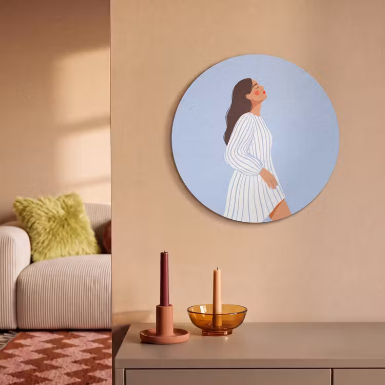 Vrouw - Profiel - Rust - Modern - Illustratie Akoestische PET Vilt - Rond klein -sfeer1