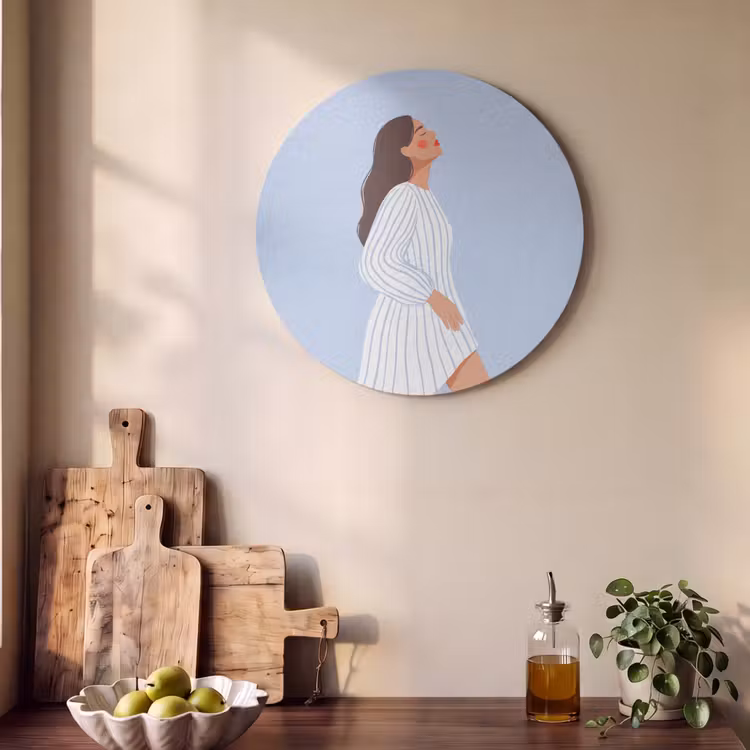 Vrouw - Profiel - Rust - Modern - Illustratie Akoestische PET Vilt - Rond klein -sfeer2