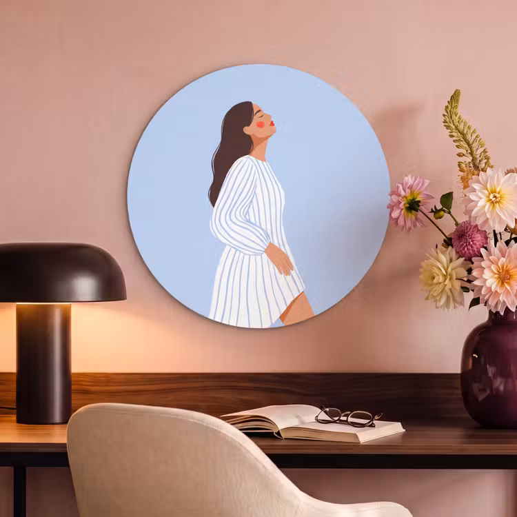 Vrouw - Profiel - Rust - Modern - Illustratie Akoestische PET Vilt - Rond klein -sfeer3