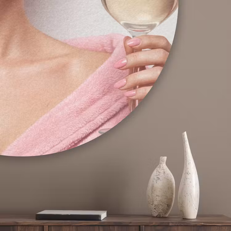 Vrouw - Roze - Wijn - Zonnebril Akoestische PET Vilt - Rond klein -sfeer5_closeup
