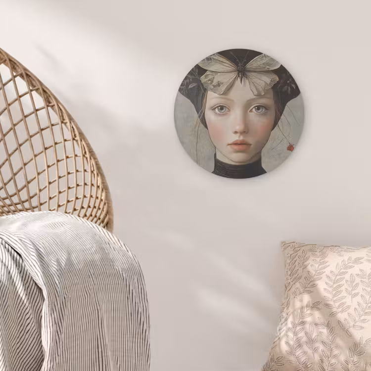 Woman - Butterfly - Art - Classic - Muted Akoestische PET Vilt - Rond klein -sfeer4