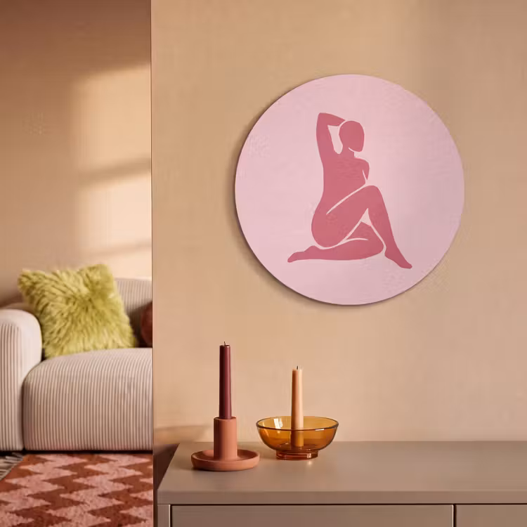 Vrouw - Silhouet - Abstract - Modern - Roze Akoestische PET Vilt - Rond klein -sfeer1