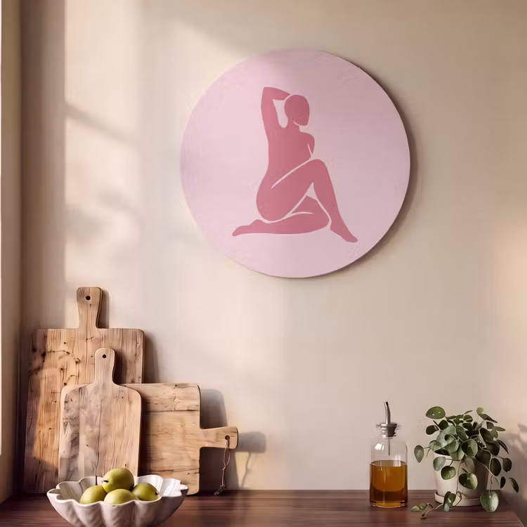 Vrouw - Silhouet - Abstract - Modern - Roze Akoestische PET Vilt - Rond klein -sfeer2
