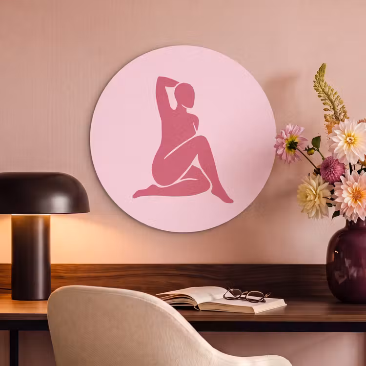 Vrouw - Silhouet - Abstract - Modern - Roze Akoestische PET Vilt - Rond klein -sfeer3
