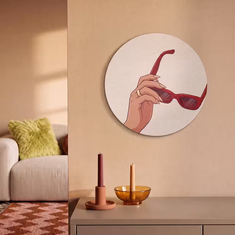 Vrouw - Zonnebril - Mode - Rood - Illustratie Akoestische PET Vilt - Rond klein -sfeer1