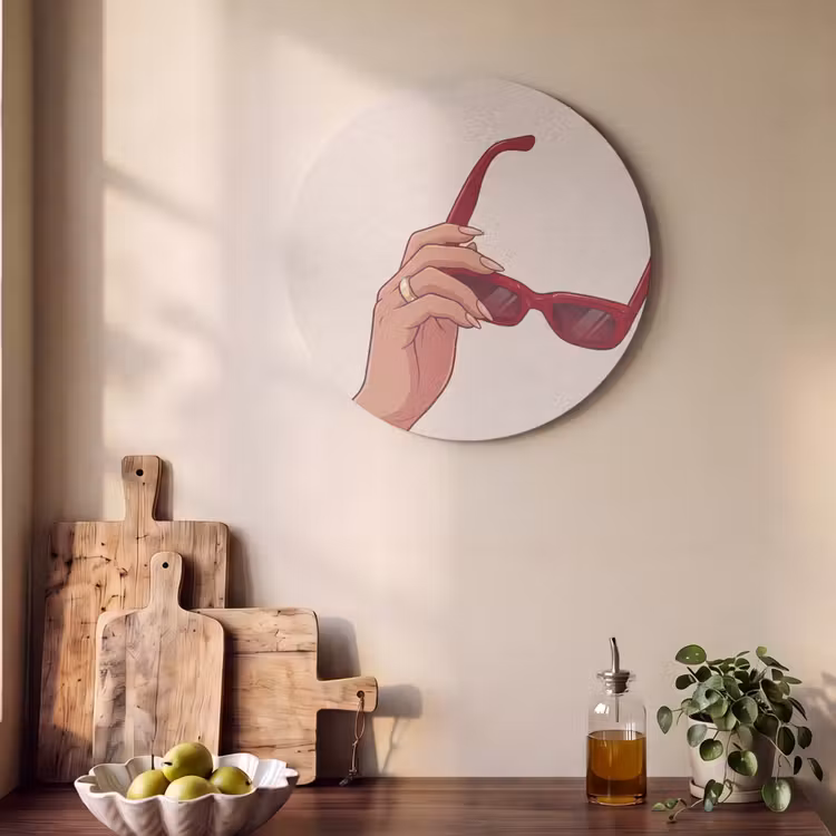 Vrouw - Zonnebril - Mode - Rood - Illustratie Akoestische PET Vilt - Rond klein -sfeer2