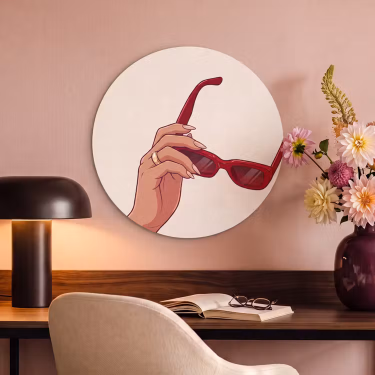 Vrouw - Zonnebril - Mode - Rood - Illustratie Akoestische PET Vilt - Rond klein -sfeer3