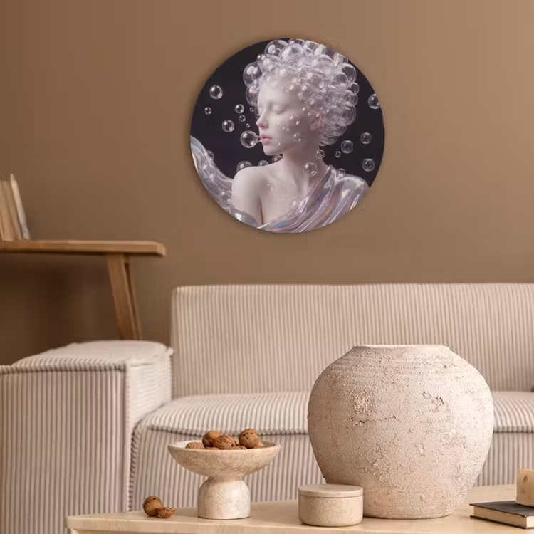 Vrouw - Bellen - Abstract - Kleurrijk Akoestische PET Vilt - Rond klein -sfeer1