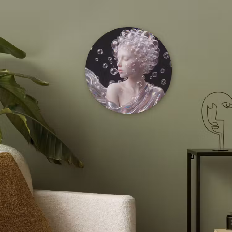 Vrouw - Bellen - Abstract - Kleurrijk Akoestische PET Vilt - Rond klein -sfeer2