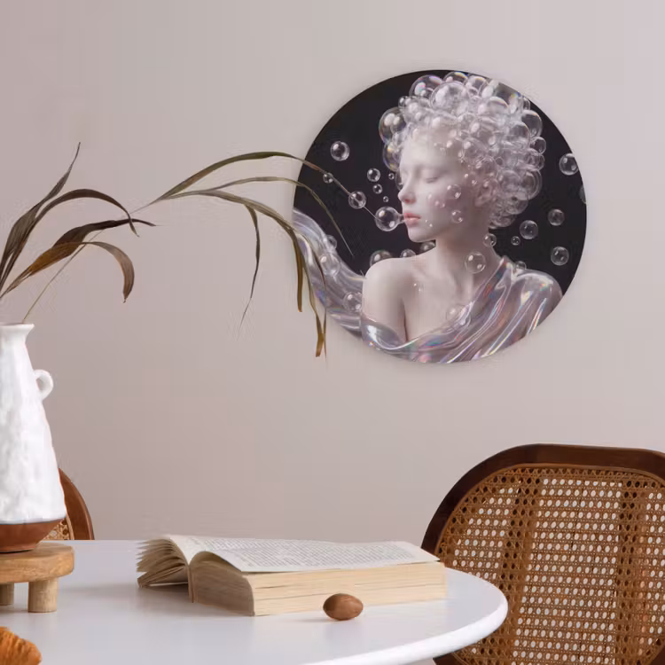 Vrouw - Bellen - Abstract - Kleurrijk Akoestische PET Vilt - Rond klein -sfeer3
