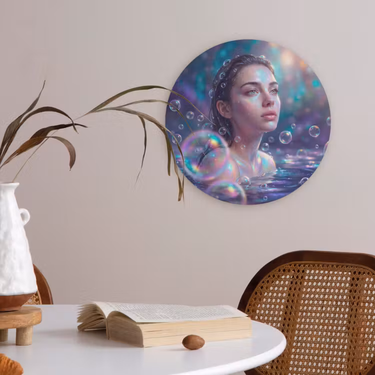 Vrouw - Water - Portret - Kleurrijk - Modern Akoestische PET Vilt - Rond klein -sfeer3