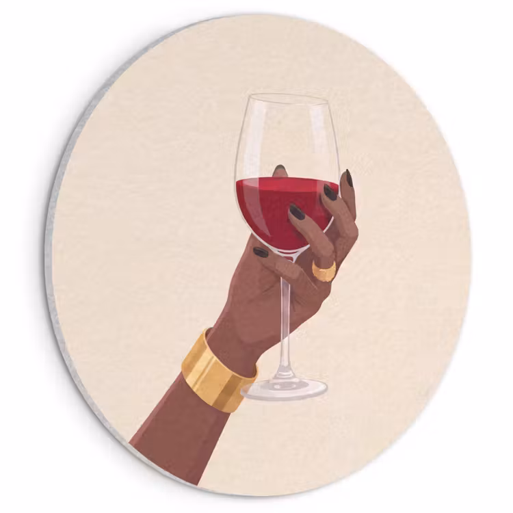 Vrouw - Wijn - Glas - Illustratie - Rood Akoestische PET Vilt - Rond klein -3d