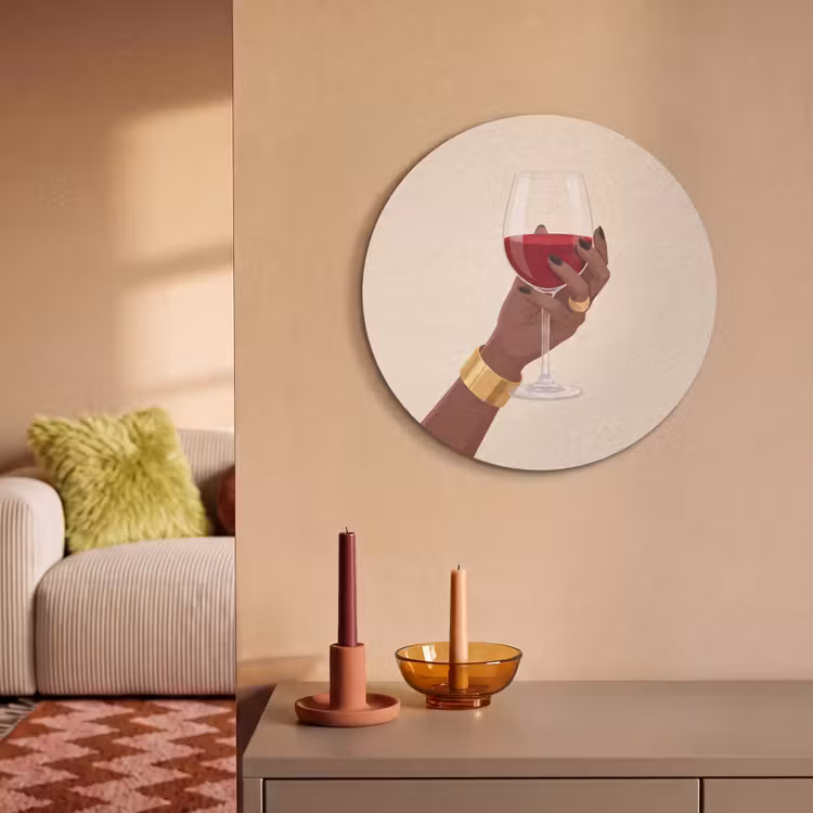 Vrouw - Wijn - Glas - Illustratie - Rood Akoestische PET Vilt - Rond klein -sfeer1