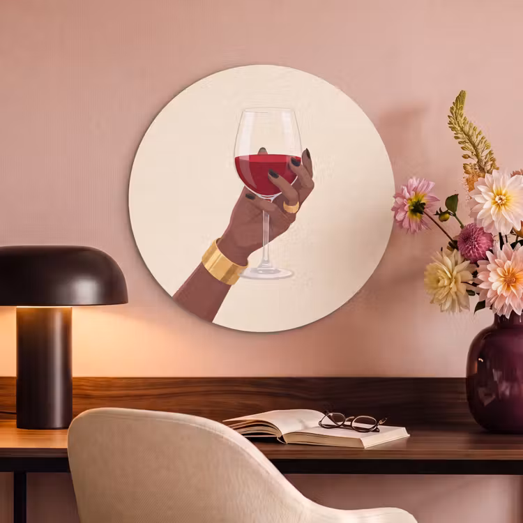 Vrouw - Wijn - Glas - Illustratie - Rood Akoestische PET Vilt - Rond klein -sfeer3
