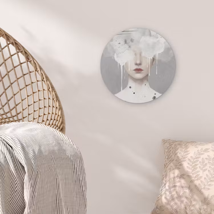 Vrouw - Wolk - Grijs Akoestische PET Vilt - Rond klein -sfeer4