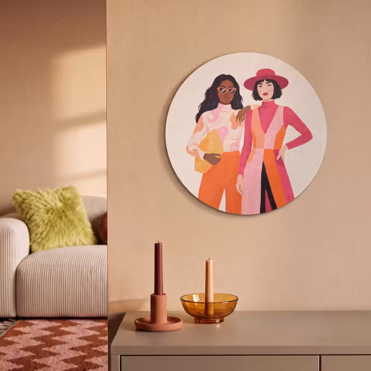 Vrouw - Twee - Mode - Abstract - Kleurrijk Akoestische PET Vilt - Rond klein -sfeer1