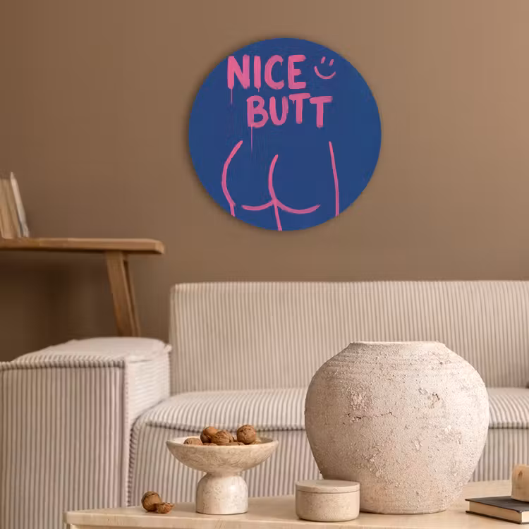 Brutaal - Grappig - Blauw Akoestische PET Vilt - Rond klein -sfeer1