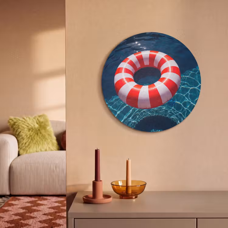 Recreatie - Water - Zomer - Rood - Wit Akoestische PET Vilt - Rond klein -sfeer1
