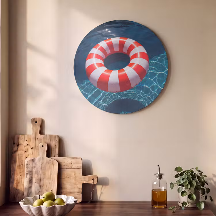 Recreatie - Water - Zomer - Rood - Wit Akoestische PET Vilt - Rond klein -sfeer2