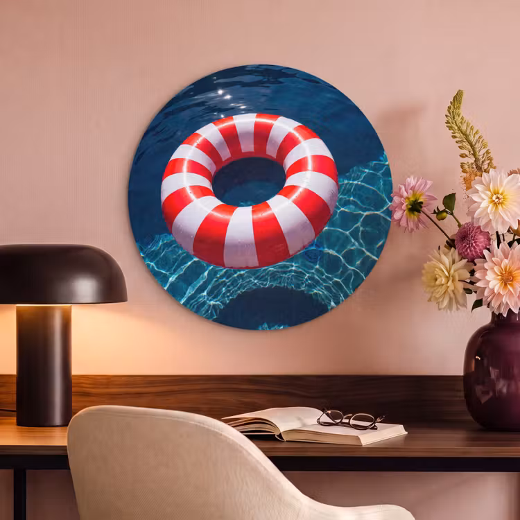 Recreatie - Water - Zomer - Rood - Wit Akoestische PET Vilt - Rond klein -sfeer3