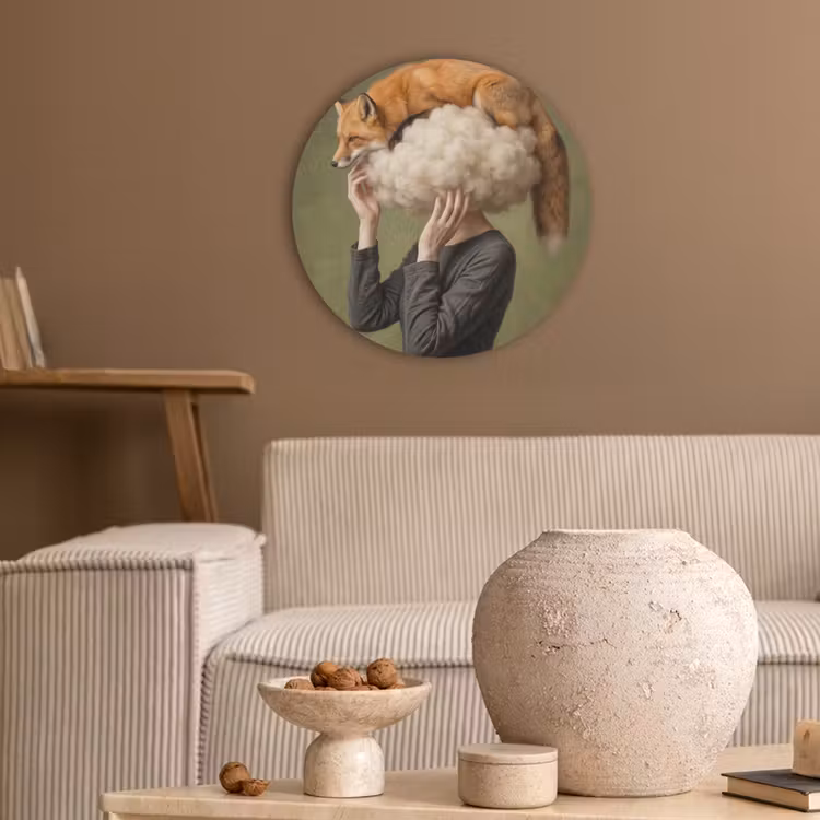 Vos - Surrealistisch - Groen Akoestische PET Vilt - Rond klein -sfeer1