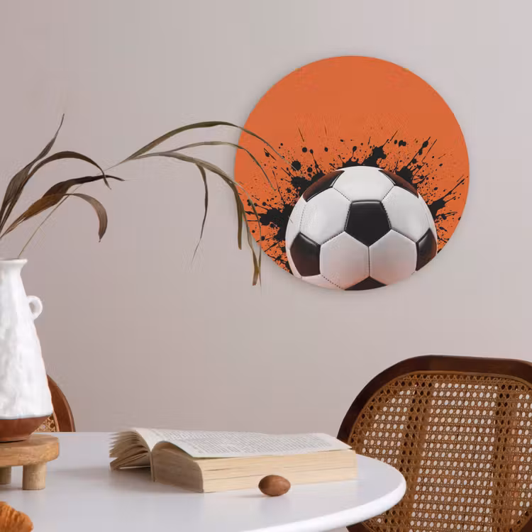 Voetbal - Verf - Sport - Oranje Akoestische PET Vilt - Rond klein -sfeer3