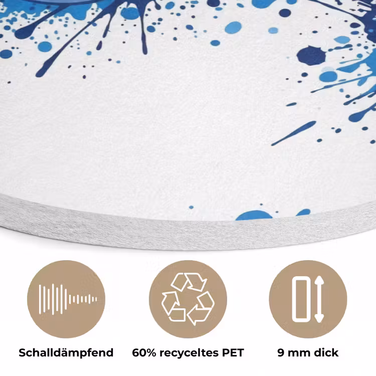 Voetballen - Verf - Sport - Blauw Akoestische PET Vilt - Rond klein -closeup_DE