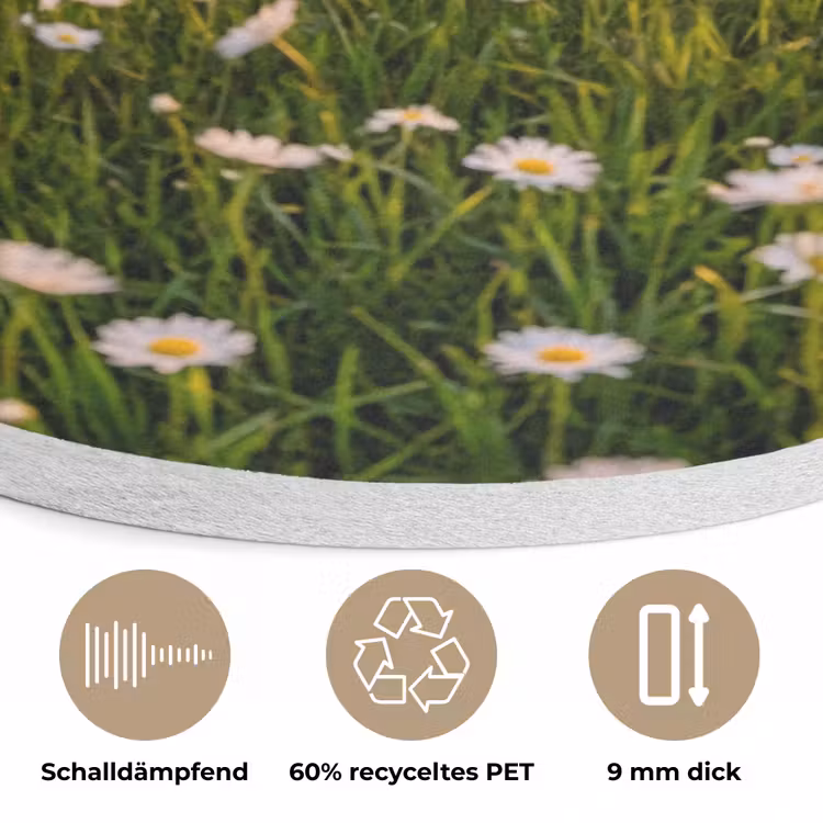 Madelief - Veld - Heuvels - Groen Akoestische PET Vilt - Rond klein -closeup_DE