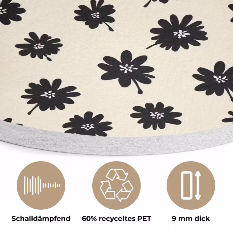 Madeliefjes - Grafisch - Zwart - Beige Akoestische PET Vilt - Rond klein 838 -closeup_DE